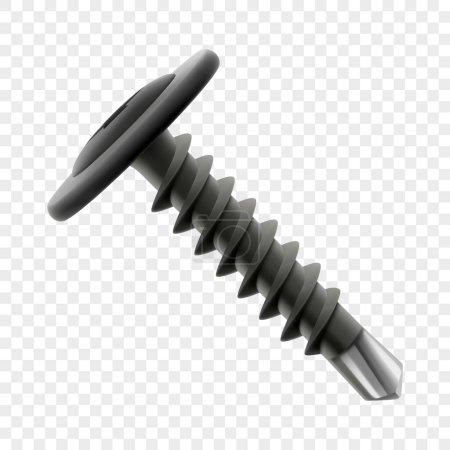 Metal self-tapping screw isolated on transparent background. Realistic 3d Vector illustration