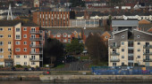 Barry, Vale of Glam, Wales Feb 02 2024: Looking down over the waterfront from Barry Island.New build homes and apartments built on disused dock land have transformed the site from industrial to urban. t-shirt #700627000