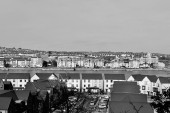 Barry, Vale of Glam, Wales Feb 02 2024: Looking down over the waterfront from Barry Island.New build homes and apartments built on disused dock land have transformed the site from industrial to urban. hoodie #700627072