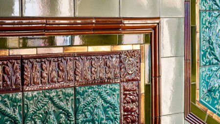Photo for Cardiff Bay, Cardiff, Wales Sept 25 2023: Architectural detail of the inside of the pierhead building at Cardiff Bay with its mosaics, marble and ornate staircase. - Royalty Free Image
