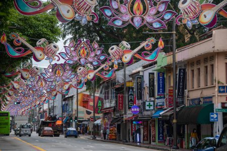 Photo for Singapore, Singapore  30 August 2022,  Colorfully decorated Serangoon Road in Little India district, Singapore - Royalty Free Image