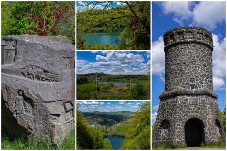 Photo for Collage of the Dauner Maare and the Dronke tower - Royalty Free Image