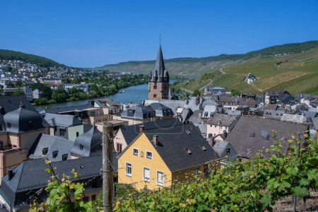 The view over the roofs of Bernkastel-Kues with a view of the Moselle and vineyards