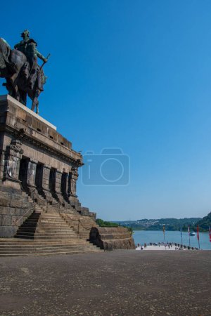 The Kaiser Wilhelm monument at the Deutsches Eck in Koblenz.The point where the major rivers Rhine and Moselle meet
