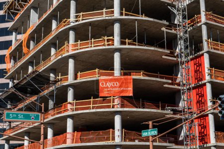 Photo for Phoenix, AZ - Nov. 12, 2022: Palm Tower, a 29-story, 300 unit residential building, under construction by Clayco. - Royalty Free Image