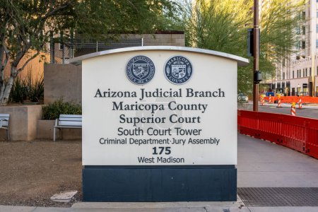 Photo for Phoenix, AZ - Nov. 10, 2022: Sign for the Arizona Judicial Branch Maricopa County Superior Court - Royalty Free Image