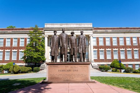 Photo for Greensboro, NC - April 24, 2022: "February One" sculpture, by James Barnhill, is a monument dedicated to the Greensboro Four who held a sit in protest of Woolworth's segregated lunch counters in 1960. - Royalty Free Image