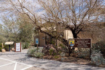 Photo for Lake Havasu City, AZ - March 10, 2023: Visitor Center and Parker Fishery Resources Office at the Bill Williams River National Wildlife Refuge. - Royalty Free Image