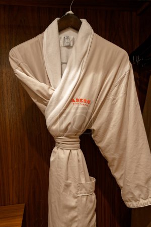 Photo for Scottsdale, AZ - March 13, 2023: Guest Bathrobe hanging in the closet at ADERO Scottsdale Resort. ADERO is an Autograph Collection hotel by Marriott - Royalty Free Image
