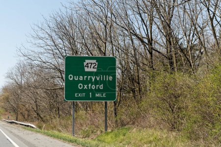 Foto de Señal de salida en EE.UU. 1 en Oxford, Pennsylvania para PA 472 hacia Quarryville y Oxford - Imagen libre de derechos
