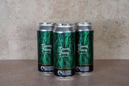 Photo for Flourtown, PA - July 25, 2023: Cans of Lawn Jawn Kolsch style Ale by La Cabra Brewing. - Royalty Free Image