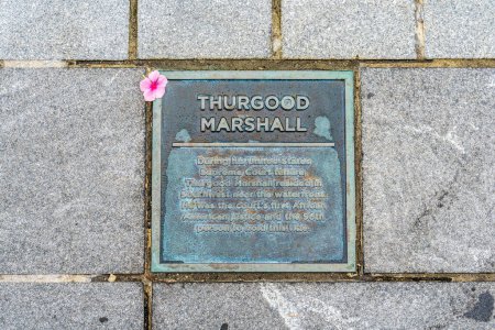Photo for Washington D.C. USA - Sept. 7, 2022: This Plaque honoring Thurgood Marshall is on the sidewalk in The Wharf neighborhood. - Royalty Free Image