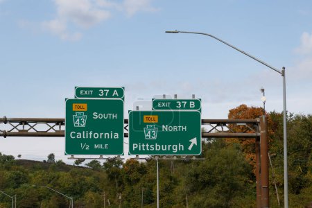 salida 37A de la I-70 para la autopista PA-43 hacia California, Pennsylvania y 37B hacia Pittsburgh, PA