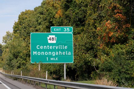 exit 35 off of I-70 for PA-481 toward Centerville and Monongahela, Pennsylvania