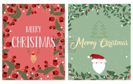 Illustration for Set of Christmas and Happy New Year cards. Flower and leaf card template. Retro and trendy style. vector greeting card design elements - Royalty Free Image