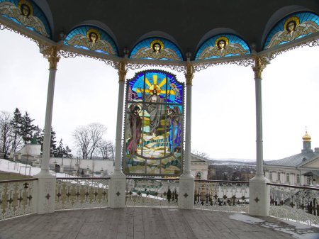 Photo for Pochaev Lavra.Ukraine. March 20, 2005. Christian Orthodox architectural complex and monastery. Color stained glass. - Royalty Free Image