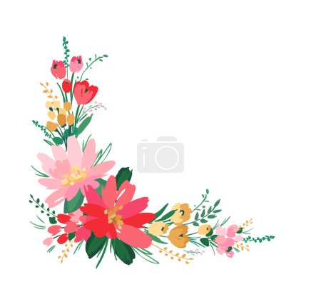 Illustration for Vector isolated floral design with cute flowers. Template for card, poster, flyer, t-shirt, home decor and other use. - Royalty Free Image