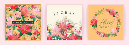 Illustration for Set of vector floral design. Template for card, poster, flyer, cover, home decor and other use. - Royalty Free Image