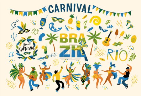 Illustration for Brazil carnival. Big vector clipart. Isolated illustrations for carnival concept and other use - Royalty Free Image