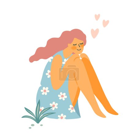 Téléchargez les illustrations : Isolated romantic illustration with woman. Love, love story, relationship. Vector design concept for Valentines Day and other use. - en licence libre de droit