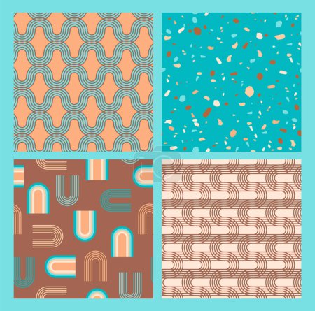 Illustration for Abstract geometric collection of seamless patterns. Contemporary style. Modern design for paper, cover, fabric, interior decor and other users. - Royalty Free Image