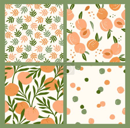 Illustration for Abstract collection of seamless patterns with apricots and oranges. Modern design for paper, cover, fabric, interior decor and other users. - Royalty Free Image