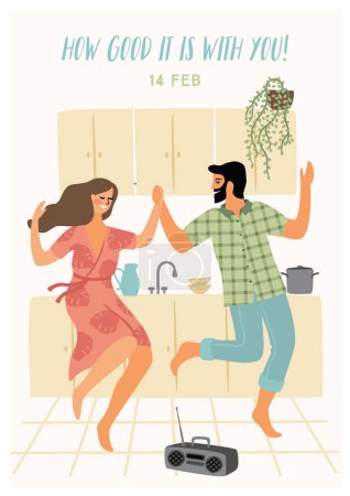 Téléchargez les illustrations : Romantic illustration with man and woman. Love, love story, relationship. Vector design concept for Valentines Day and other use. - en licence libre de droit