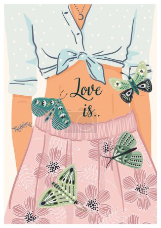 Téléchargez les illustrations : Romantic illustration with cute girl and butterflies. Love, love story, relationship. Vector design concept for Valentines Day and other use. - en licence libre de droit