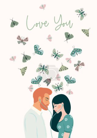 Illustration for Romantic illustration. Man and woman. Love, love story, relationship. Vector design concept for Valentines Day and other use. - Royalty Free Image