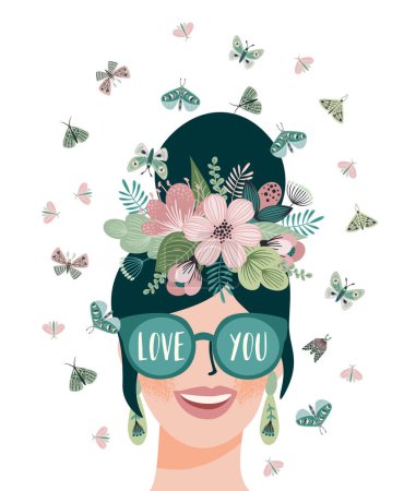 Téléchargez les illustrations : Isolated illustration with woman and butterflies. Love, love story, relationship. Vector design concept for Valentines Day and other use. - en licence libre de droit