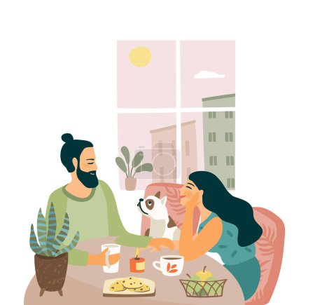 Téléchargez les illustrations : Romantic illustration with man and woman. Love, love story, relationship. Isolated vector design concept for Valentines Day and other use. - en licence libre de droit
