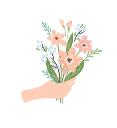 Ilustración de Isolated llustration bouquet of flowers in hand. Vector design concept for Valentines Day and other use. - Imagen libre de derechos