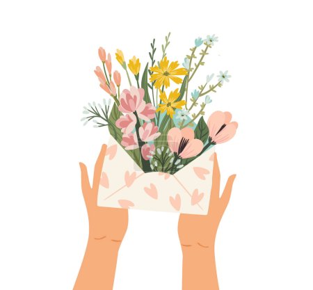 Ilustración de Isolated illustration of flowers in envelope. Vector design concept for Valentines Day and other use. - Imagen libre de derechos