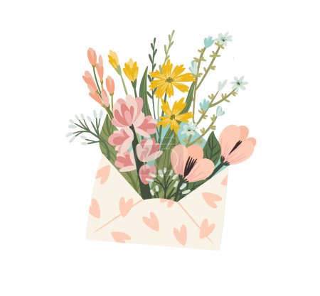 Illustration for Isolated illustration of flowers in envelope. Vector design concept for Valentines Day and other use. - Royalty Free Image