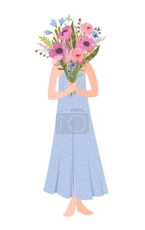 Ilustración de Isolated illustration of a woman with flowers. Concept for International Women s Day and other use - Imagen libre de derechos