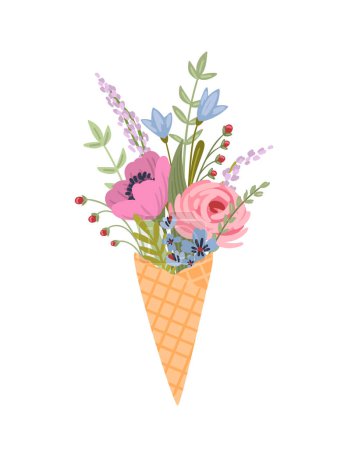 Ilustración de Isolated llustration cute bouquet of flowers. Vector design concept for holyday and other use. - Imagen libre de derechos