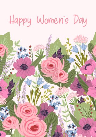 Ilustración de Vector template with beautiful flowers. Design concept for International Women s Day and other use - Imagen libre de derechos