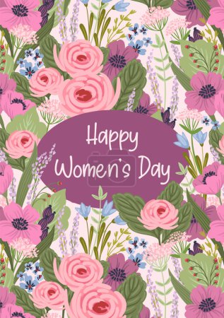 Ilustración de Vector template with beautiful flowers. Design concept for International Women s Day and other use - Imagen libre de derechos