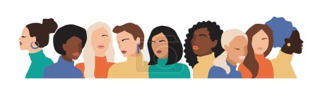 Ilustración de Isolated vector illustration of abstract women with different skin colors. Struggle for freedom, independence, equality. Concept for International Womens Day and other use - Imagen libre de derechos