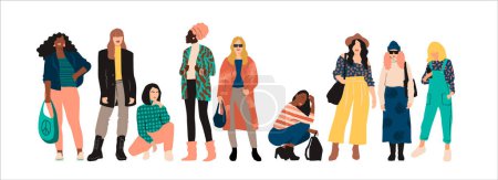 Téléchargez les illustrations : Isolated vector illustration of abstract women with different skin colors. Struggle for freedom, independence, equality. Concept for International Womens Day and other use - en licence libre de droit