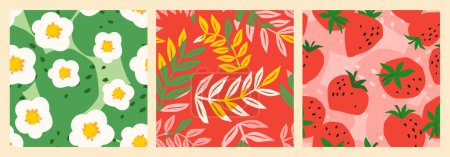 Ilustración de Floral seamless patterns with Strawberry. Vector abstract design for paper, cover, fabric, interior decor and other use - Imagen libre de derechos