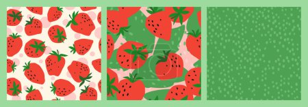 Téléchargez les illustrations : Floral seamless patterns with Strawberry. Vector abstract design for paper, cover, fabric, interior decor and other use - en licence libre de droit