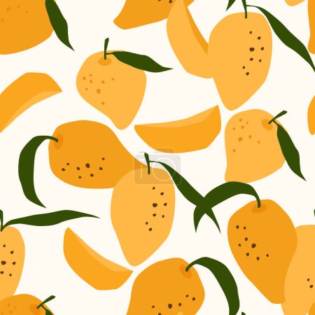 Téléchargez les illustrations : Vector seamless pattern with mango. Trendy hand drawn textures. Modern abstract design for paper, cover, fabric, interior decor and other users. - en licence libre de droit
