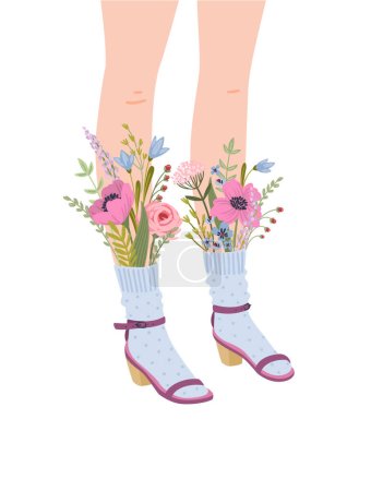 Ilustración de Isolated illustration of female legs with flowers. Concept for International Women s Day and other use - Imagen libre de derechos