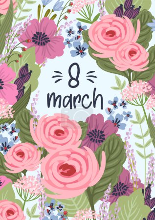 Illustration for Vector template with beautiful flowers. Design concept for International Women s Day and other use - Royalty Free Image