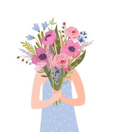 Illustration for Isolated illustration of a woman with flowers. Concept for International Women s Day and other use - Royalty Free Image