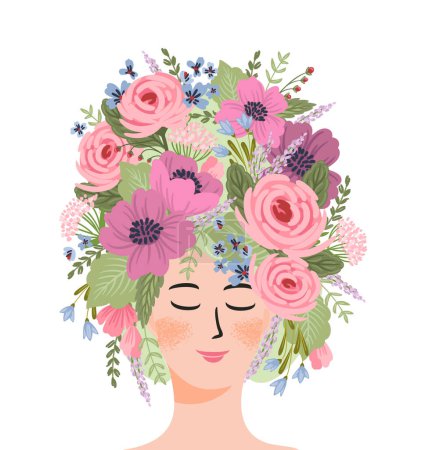 Téléchargez les illustrations : Isolated illustration of a woman with flowers. Concept for International Women s Day and other use - en licence libre de droit