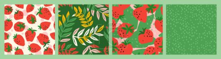 Ilustración de Floral seamless patterns with Strawberry. Vector abstract design for paper, cover, fabric, interior decor and other use - Imagen libre de derechos