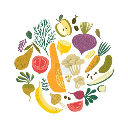 Téléchargez les illustrations : Illustration vectorielle des fruits et légumes. Une nourriture saine. Élément isolé pour la conception - en licence libre de droit