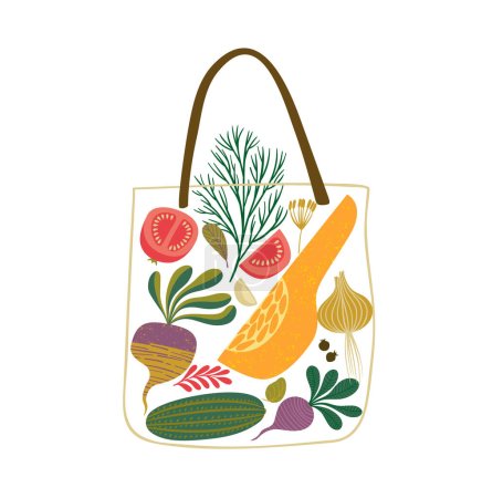 Illustration for Vector illustration of fruits and vegetables in a bag. Healthy food. Isolated element for design - Royalty Free Image